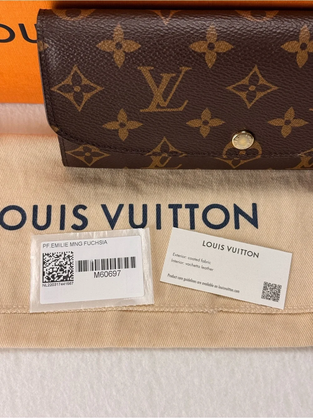 Louis Vuitton Emilie Wallet M60697 Monogram Fuchsia Full Set Receipt